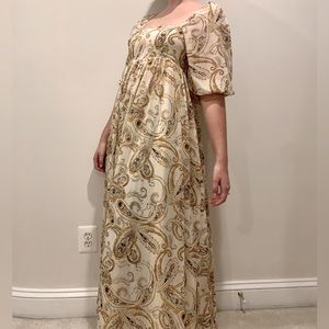 Paisley Puff Sleeve Babydoll Empire Waist Dress